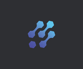 Minimalist Technology connected shape logo blue colors gradient