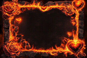 Fototapeta premium Volcanic ember frame with molten hearts creating a fiery romantic atmosphere for special events