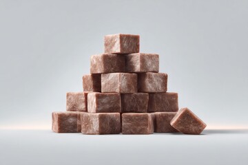 Stacked brown stone cubes forming a pyramid with one block falling, representing instability and risk