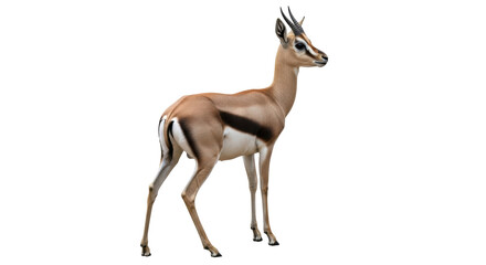 Isolated Grant's gazelle standing, head turned attentively, African savanna species antelope