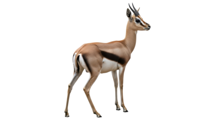 Isolated Grant's gazelle standing, head turned attentively, African savanna species antelope