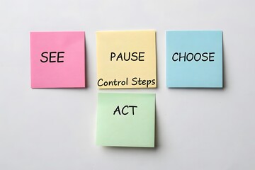 Arrangement of colorful sticky notes showing four control steps