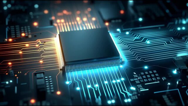 Next Gen CPU. Microarchitecture. RISC-V. Nanotechnology. Chiplet design. ARM processors. A close-up of a computer chip with glowing circuit patterns.