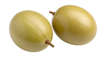 Two ripe green olives on a dark background studio shot