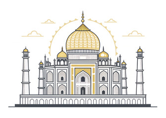 Minimalist line art of Kashi Vishwanath Temple, golden accent.