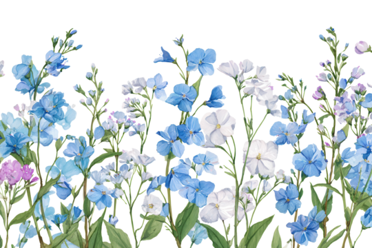 Blue and White Wildflower Seamless Border for Textile Backgrounds - Powered by Adobe