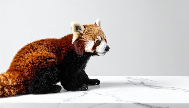 Cute lesser red panda, an endangered mammal, eating bamboo in the zoo - Powered by Adobe