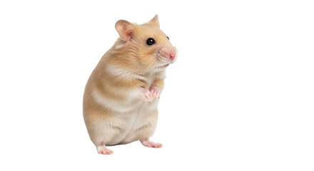 Isolated Golden Hamster Standing Upright, Looking Right - Small Pet Portrait Animal © Claudia