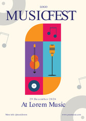 Poster Modern Summer Music Fest Flyer With musical instrument