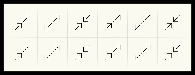 Arrow top right direction icon set. Interface arrows, direction, navigate, top right, up, upward and more.