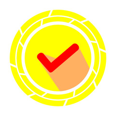 Red Check Mark in Yellow Circle Icon. Verification and Approval Symbol