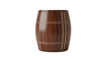 Isolated Wooden Barrel Urn with Gold Accents, Elegant Memorial Container for Ashes, Cinerary Urn