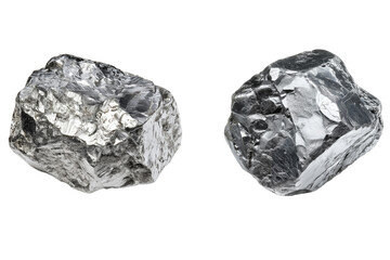 Chunk of raw silver ore with natural crystalline texture, isolated on white background