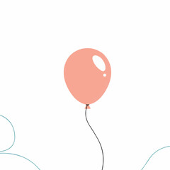 Pink balloon floating on string against plain white background  