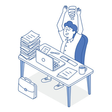 Relaxing Workspace Scene with Stretching Figure Illustration