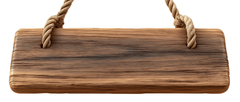 Wooden signboard hang with ropes,cartoon illustration of game art,clipart,transparent background.