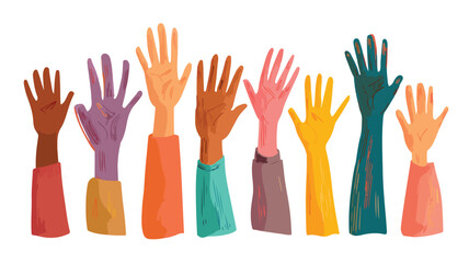 Obraz premium Dynamic Flat Style Vector of Hands Stretched Up for Creativity and Unity