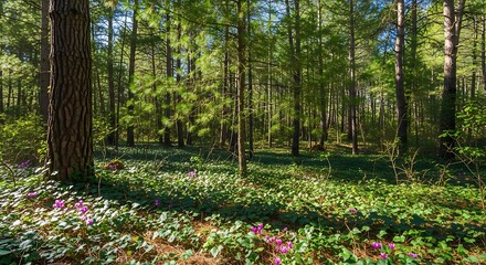 Obraz premium Forest Floor Sunlight and Trees.