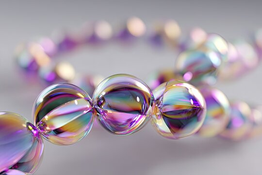 A close-up view of a swirling, iridescent beaded necklace - Powered by Adobe
