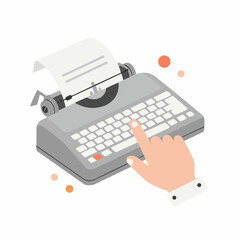 Hand typing on vintage typewriter with paper in bright style  