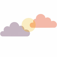 Abstract clouds and sun in pastel colors on white background  