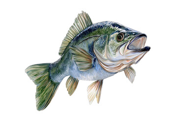 Detailed Watercolor Painting of Largemouth Bass Isolated on Transparent Background. Realistic Largemouth Bass png.