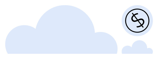 Large and small clouds paired with a dollar icon suggesting cost-saving, technology, finance, and online services. Ideal for business, technology, economy, savings, digital innovation cloud storage