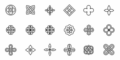 Elegant geometric design elements for creative projects, seamless patterns, and logo creation, handcrafted symbols with clean lines, perfect for modern brand identity