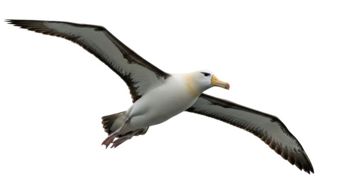 Isolated Albatross in flight, close-up of an elegant sea bird gliding, majestic wildlife shot