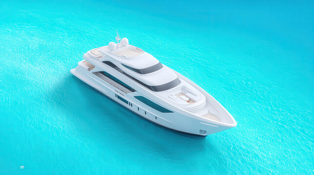 Luxurious yacht isometric design showcases elegance on tranquil turquoise waters. This 3D masterpiece embodies sophistication and leisure