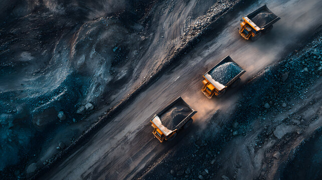 Coal mining from above, open pit mine, extractive industry for coal, top view