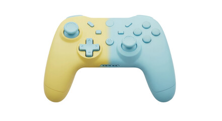 Isolated pastel blue and yellow gamepad, electronic gaming controller, console, entertainment