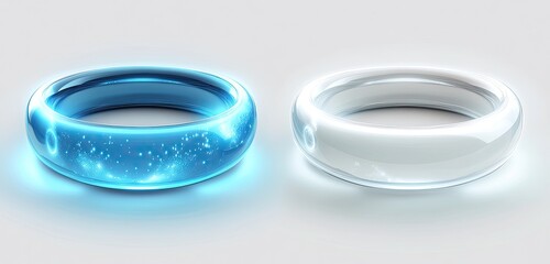 Fototapeta premium Two glowing rings, one blue, one white