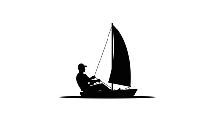 Lone sailor skillfully navigating sailboat on calm water, embracing freedom and adventure.