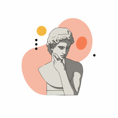 Classical marble statue of thoughtful figure on abstract background  