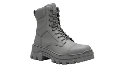Isolated trendy combat boot, monochrome gray shade, for fashion catalog, retail, or advertising