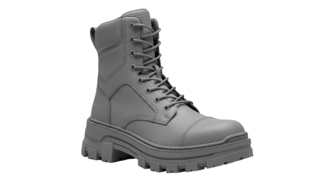 Isolated trendy combat boot, monochrome gray shade, for fashion catalog, retail, or advertising