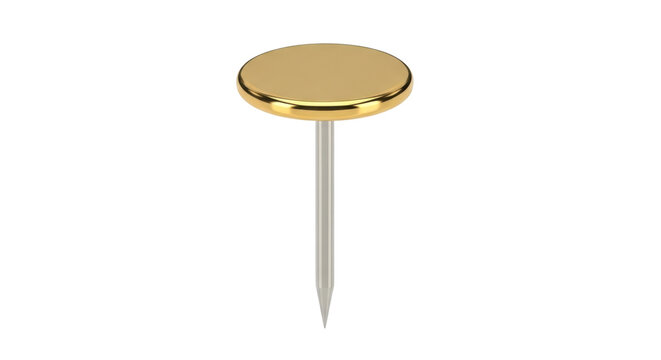 Isolated golden tack with sharp silver needle, push pin, stationery, office, message board