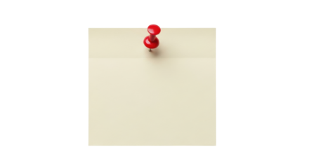 Isolated sticky note reminder held by a red pin ready for a business or personal message