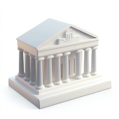 3D model of a classical white building.  It's a small, stylized structure with a temple-like facade, columns, pediment, and a slightly raised base,  isolated on a plain white background