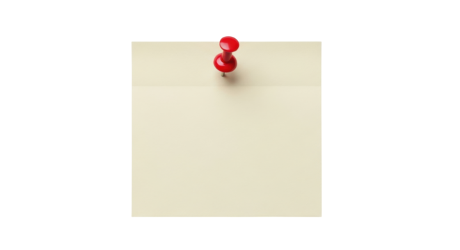 Isolated sticky note reminder held by a red pin ready for a business or personal message