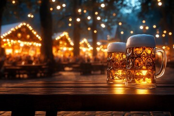 Foamy beer in a transparent glass celebrating the spirit of German Oktoberfest festivities