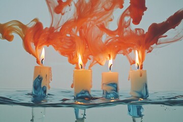Mixing ink in clear water with candles creating vibrant patterns and captivating colors