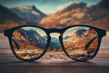 Glasses reveal a vibrant world with bustling streets and autumn foliage