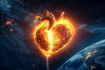 Massive glowing heart pumps clean water and oxygen into space to sustain life on Earth from a vibrant perspective