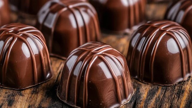 Selective focus. Chocolate praline closeup highlighting rich texture and detail