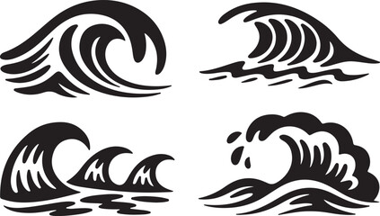 Fototapeta premium Set of Ocean Wave Silhouettes Illustration Concept