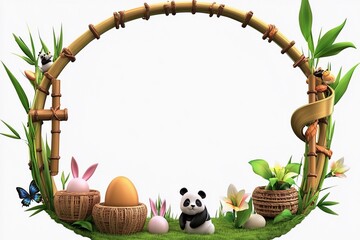 Celebrate Easter with pandas in a vibrant bamboo forest setting