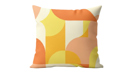 Isolated cushion with abstract retro design pattern in orange yellow, a decorative square pillow
