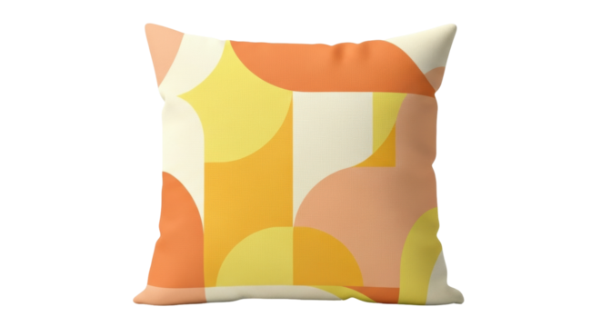 Isolated cushion with abstract retro design pattern in orange yellow, a decorative square pillow - Powered by Adobe
